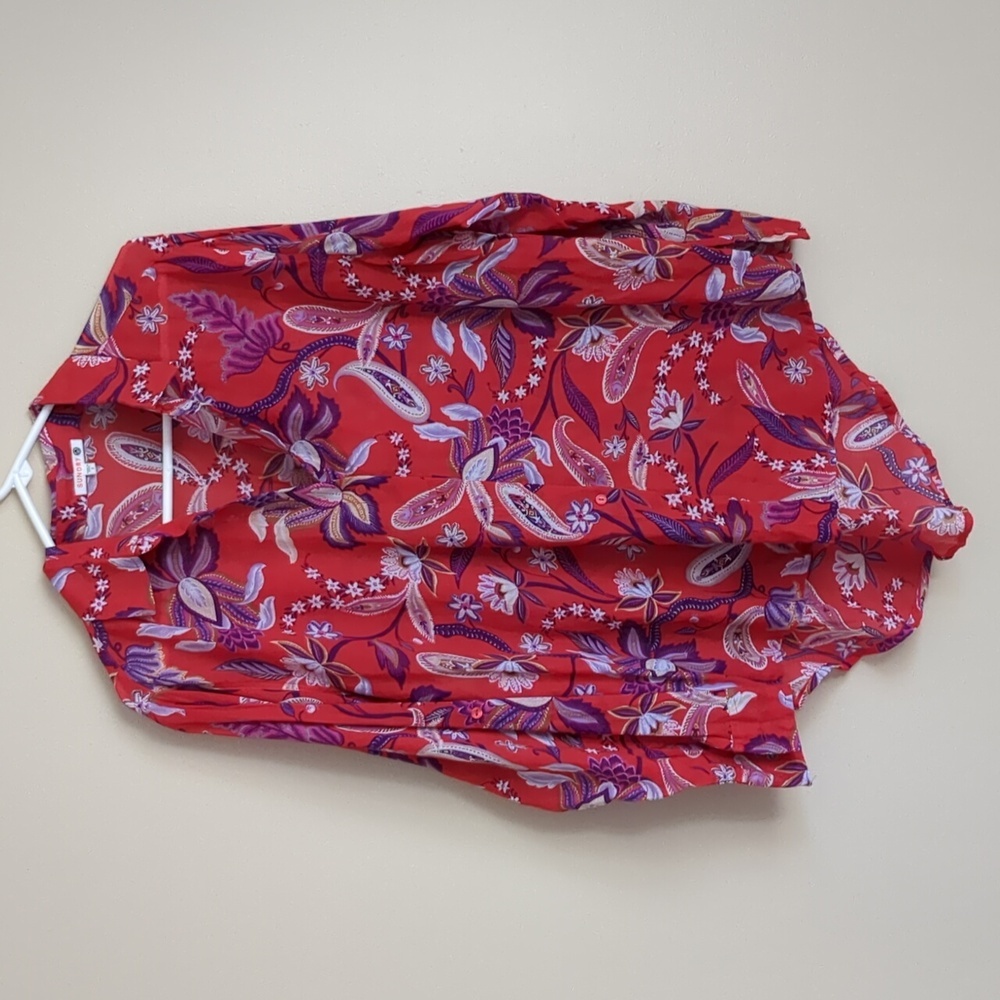 Sundry Size 1 (S) Button Up Paisley Red Top Bright Floral Long Sleeve